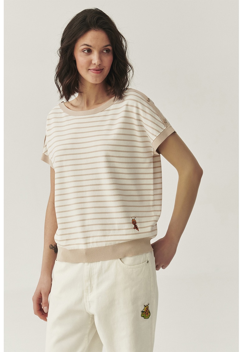 Раирана блуза с овално деколте - Светло бежово Tatuum