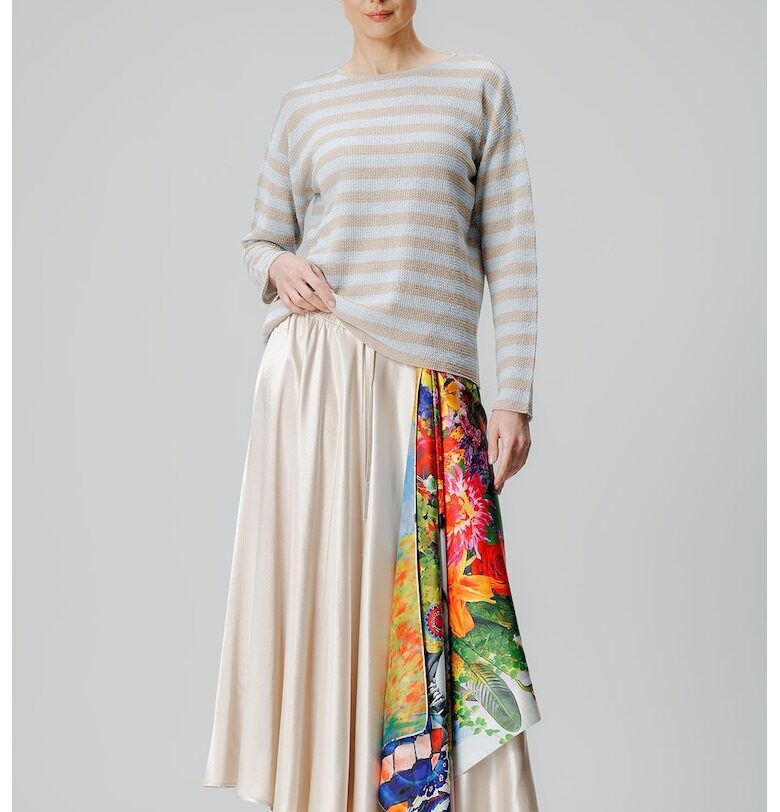 Раирана блуза с паднали ръкави - Бял/Бежов Laneria