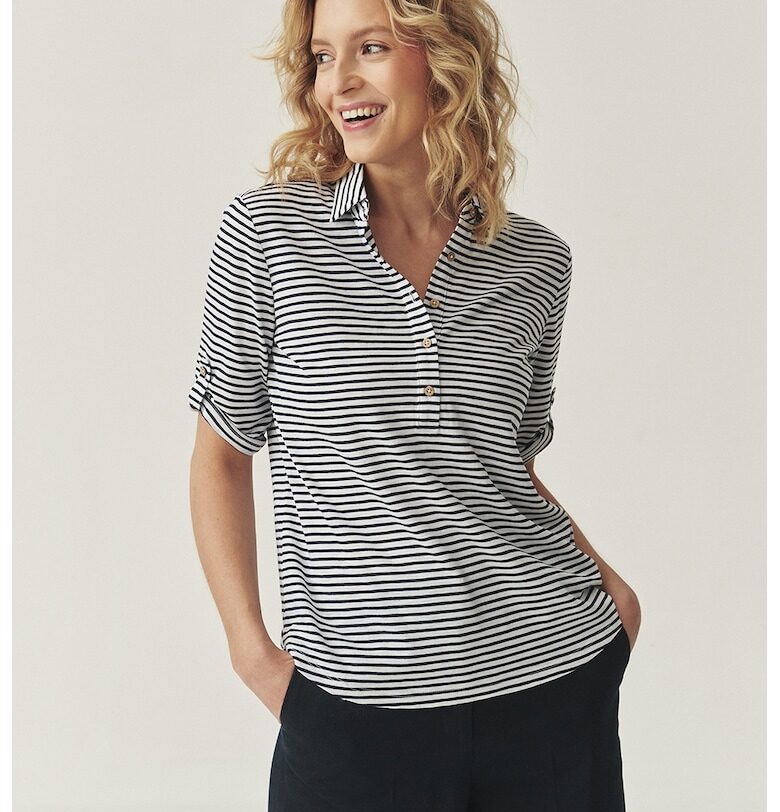 Раирана блуза с регулируеми ръкави - Черен/Бял Tatuum