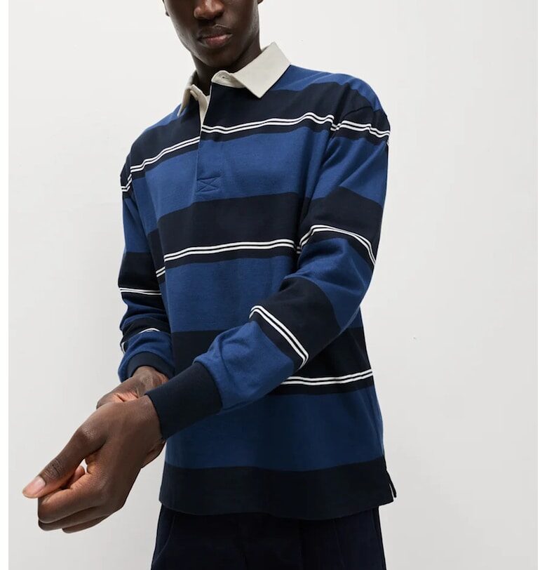 Раирана блуза с яка - Бял/Син Marks  Spencer