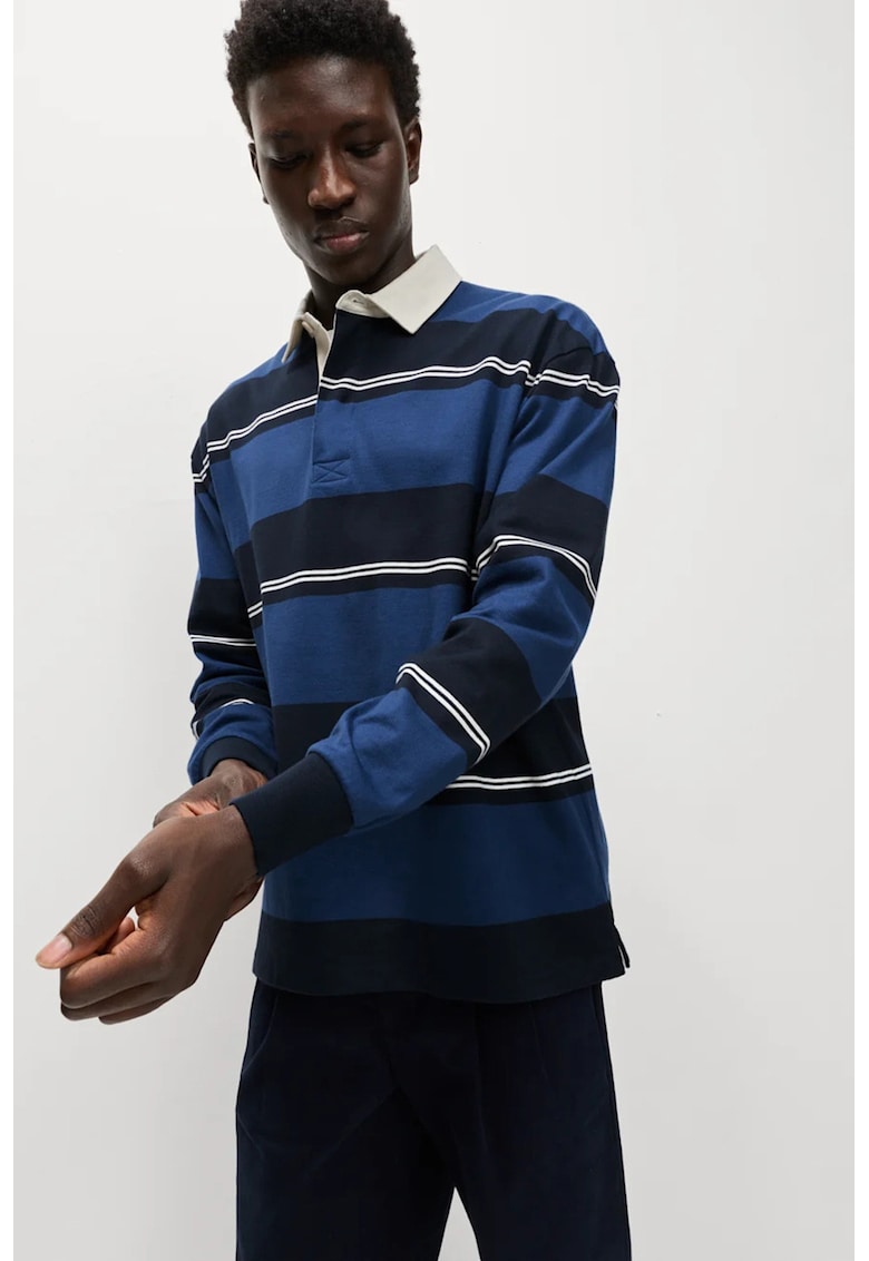 Раирана блуза с яка - Бял/Син Marks Spencer