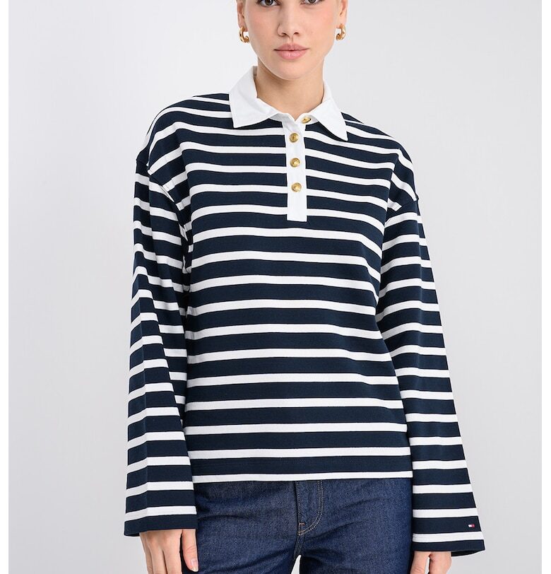 Раирана блуза с яка - Ултрамарин синьо/Мръснобял Tommy Hilfiger