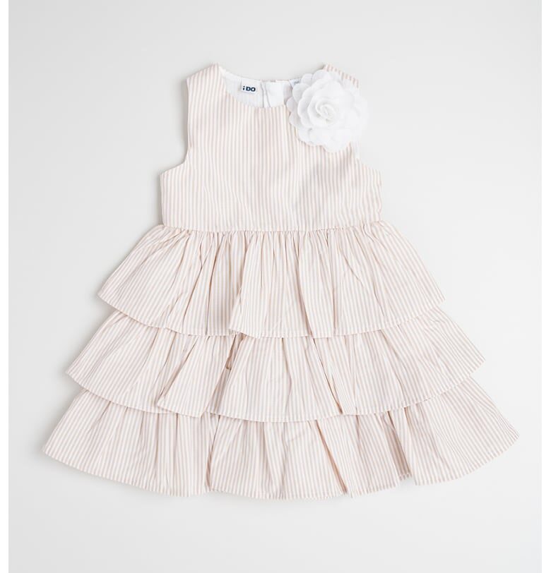 Раирана бухнала рокля с флорална апликация - Бял/Бежов IDO