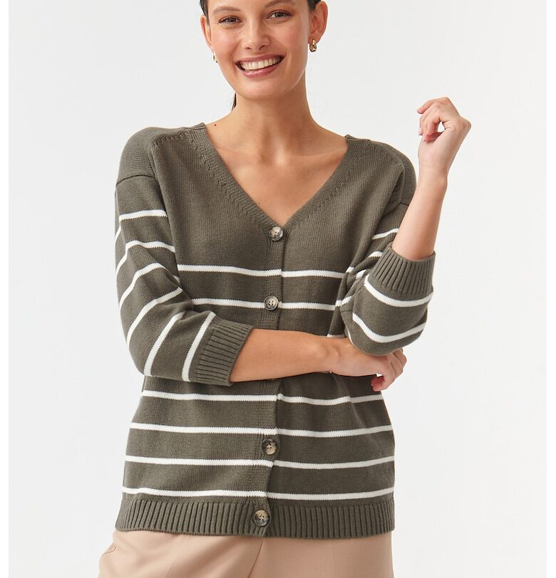 Раирана жилетка Sare с шпиц - Бял/Каки Tatuum