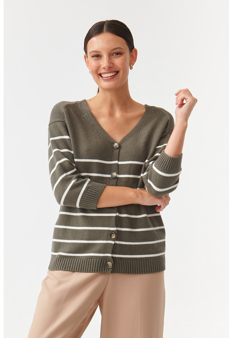 Раирана жилетка Sare с шпиц - Бял/Каки Tatuum