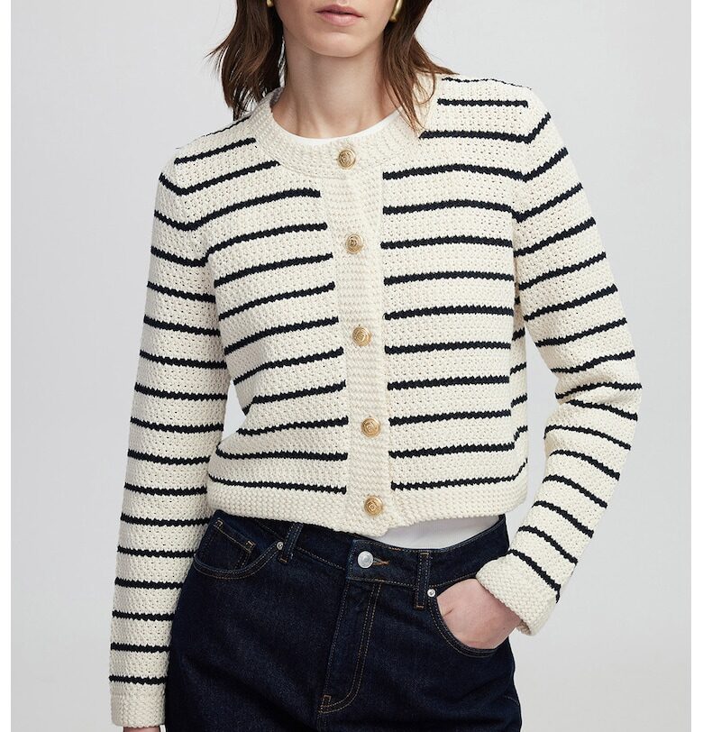 Раирана жилетка с копчета - Слонова кост/Ултрамарин синьо Ipekyol