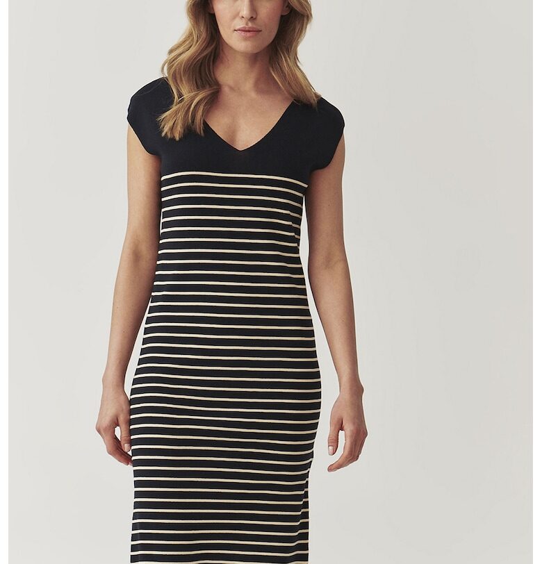 Раирана къса рокля с шпиц - Слонова кост/Черен Tatuum