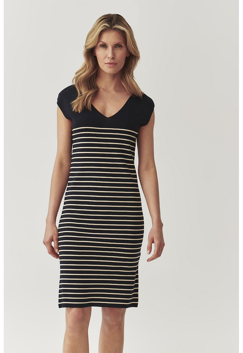 Раирана къса рокля с шпиц - Слонова кост/Черен Tatuum