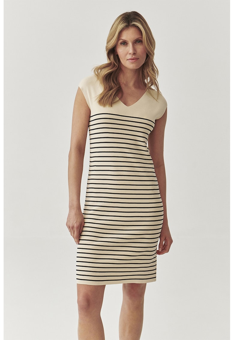 Раирана къса рокля с шпиц - Черен/Светло бежово Tatuum