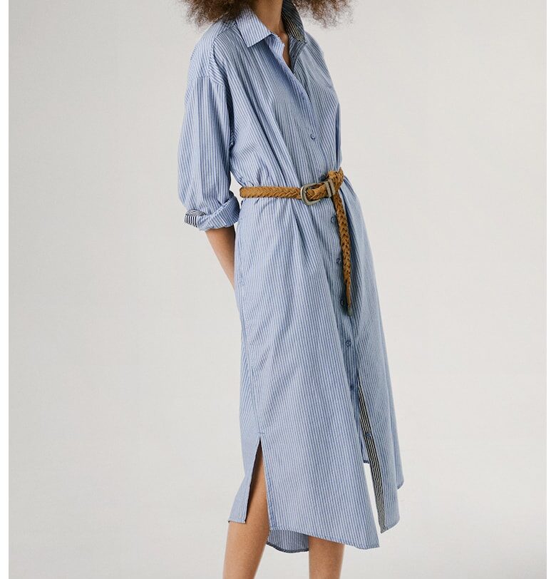 Раирана миди рокля-риза - Бял/Лавандула Pepe Jeans London