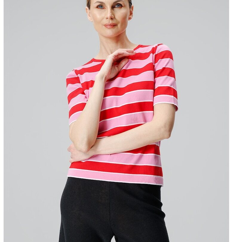 Раирана памучна тениска - Червен/Розово Laneria