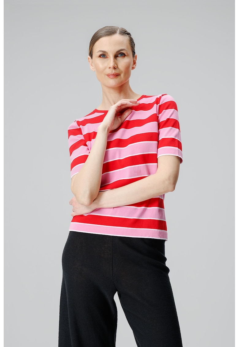 Раирана памучна тениска - Червен/Розово Laneria