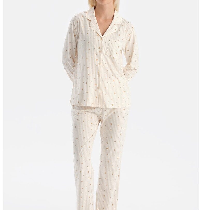 Раирана пижама с копчета - Бял/Бежов DAGI