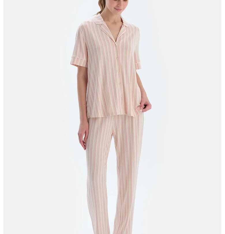 Раирана пижама с памук - Светлорозов/Бежов DAGI