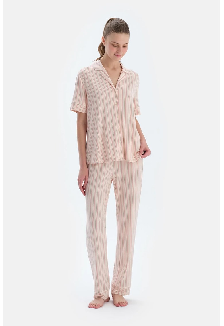 Раирана пижама с памук - Светлорозов/Бежов DAGI