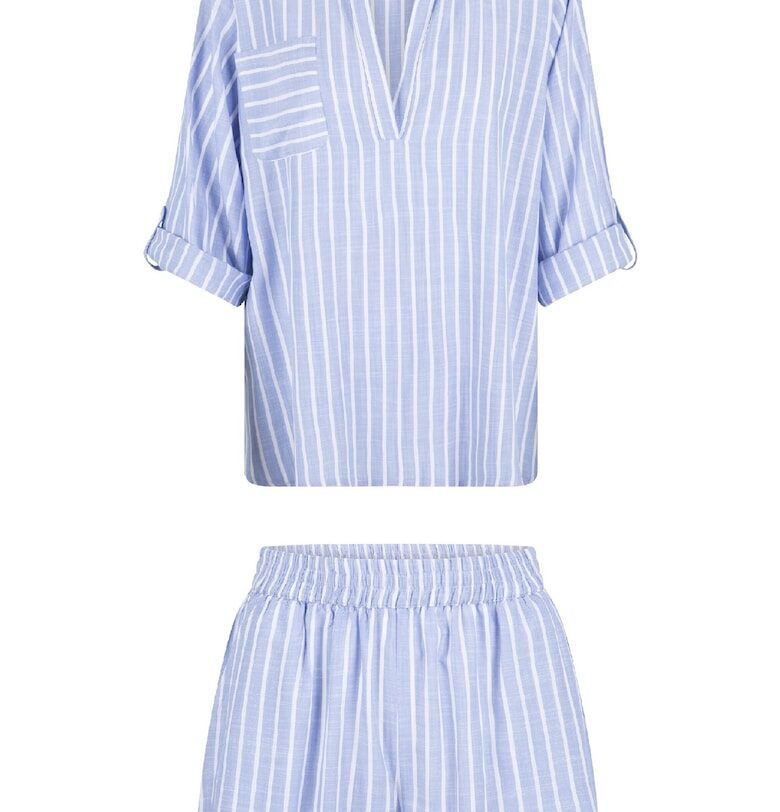 Раирана пижама с регулируеми ръкави - Бял/Син LingaDore