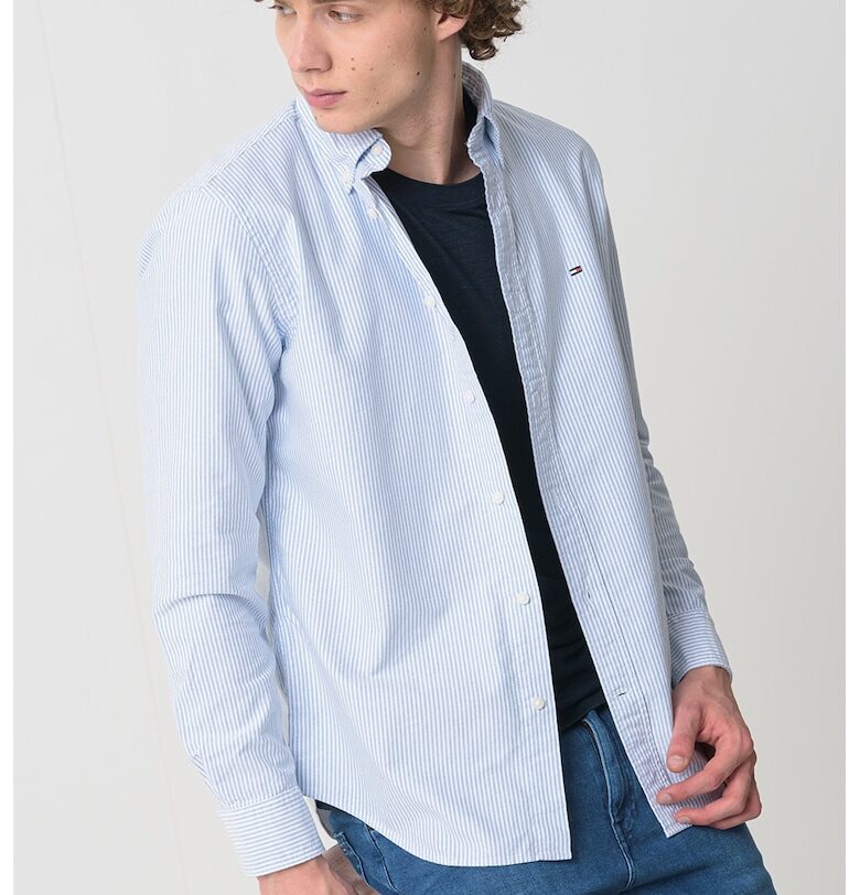 Раирана риза Oxford - Пастелносин/Бял Tommy Hilfiger