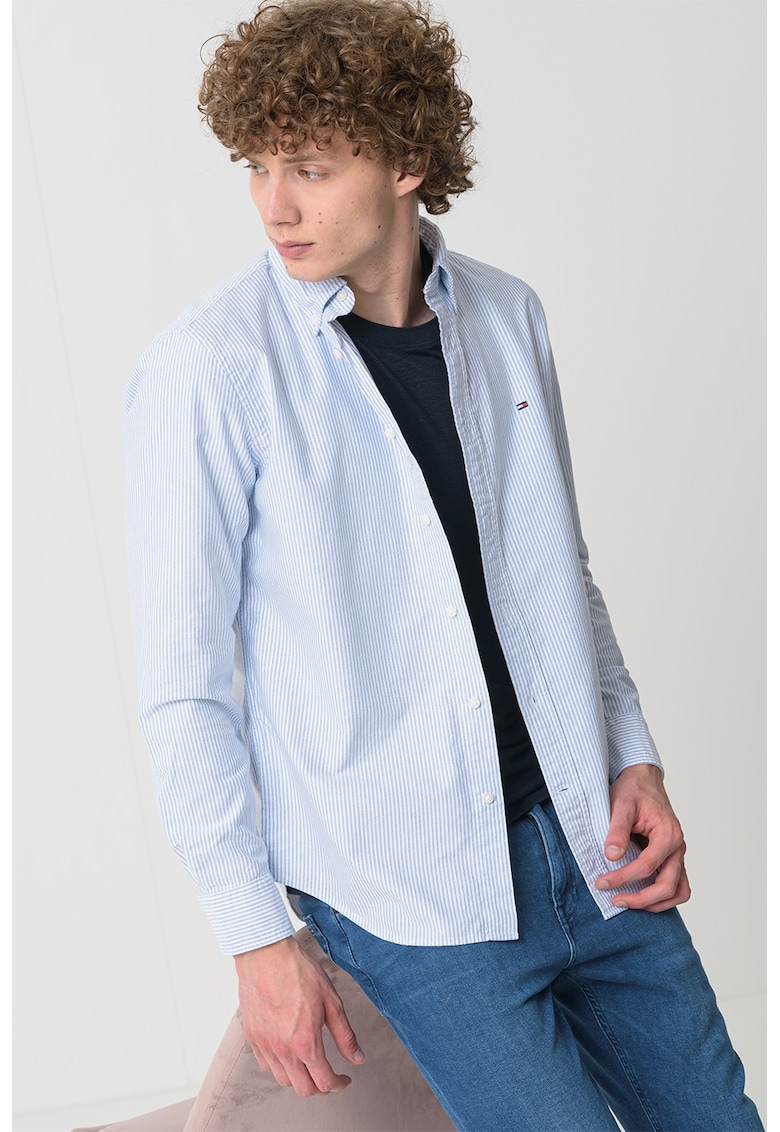 Раирана риза Oxford - Пастелносин/Бял Tommy Hilfiger