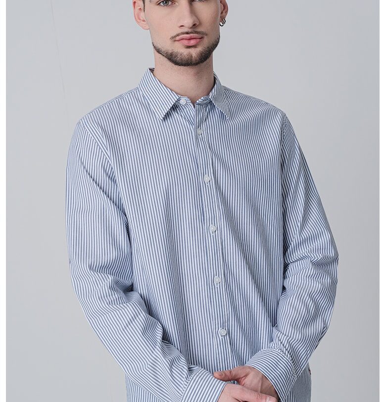 Раирана риза с дълги ръкави - Бял/Тъмносин GUESS