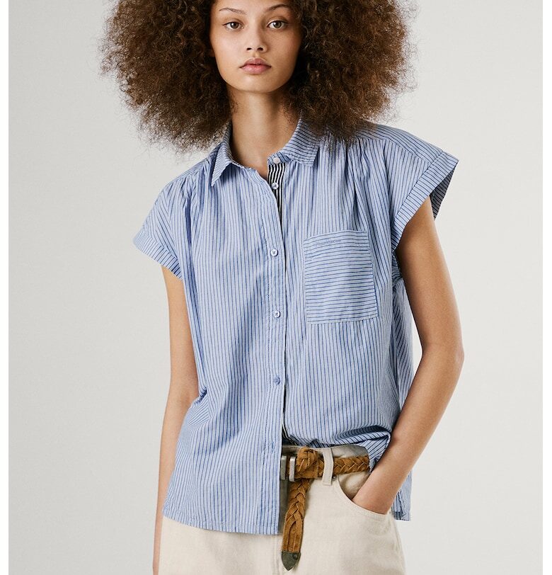 Раирана риза с къси ръкави - Бял/Тъмносин Pepe Jeans London