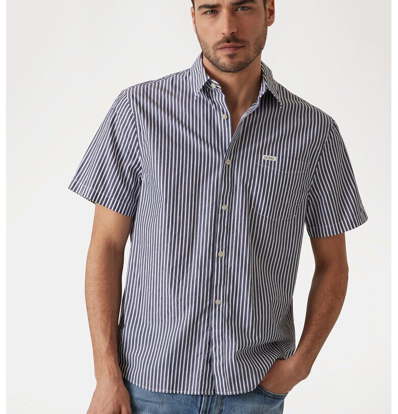 Раирана риза с къси ръкави - Бял/Ултрамарин синьо GUESS