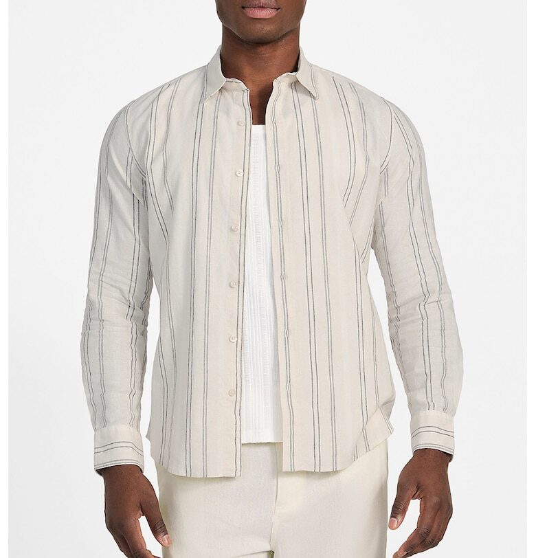 Раирана риза с лен - Слонова кост/Черен GUESS