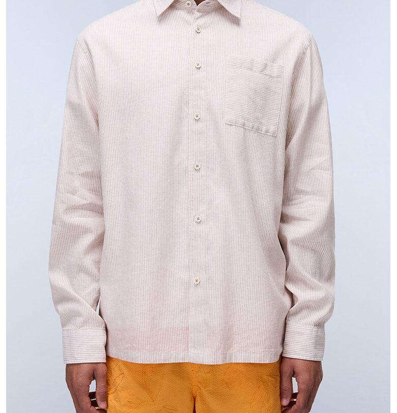 Раирана риза с лен с джоб - Бял/Бледо розово Napapijri