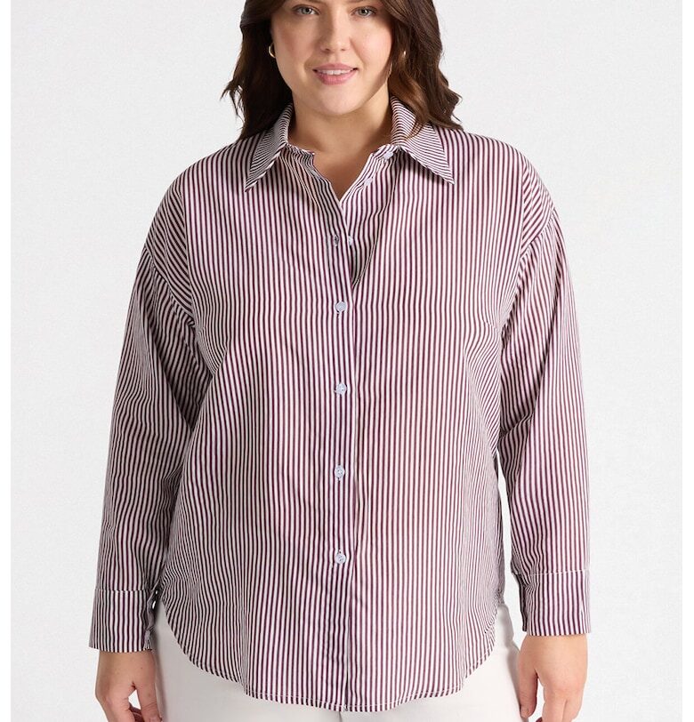 Раирана риза с остра яка - Бял/Тъмновиолетов Fiorella Rubino