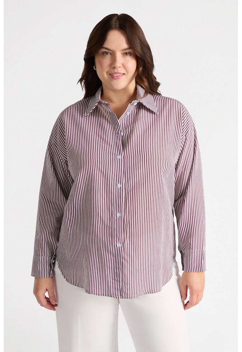 Раирана риза с остра яка - Бял/Тъмновиолетов Fiorella Rubino