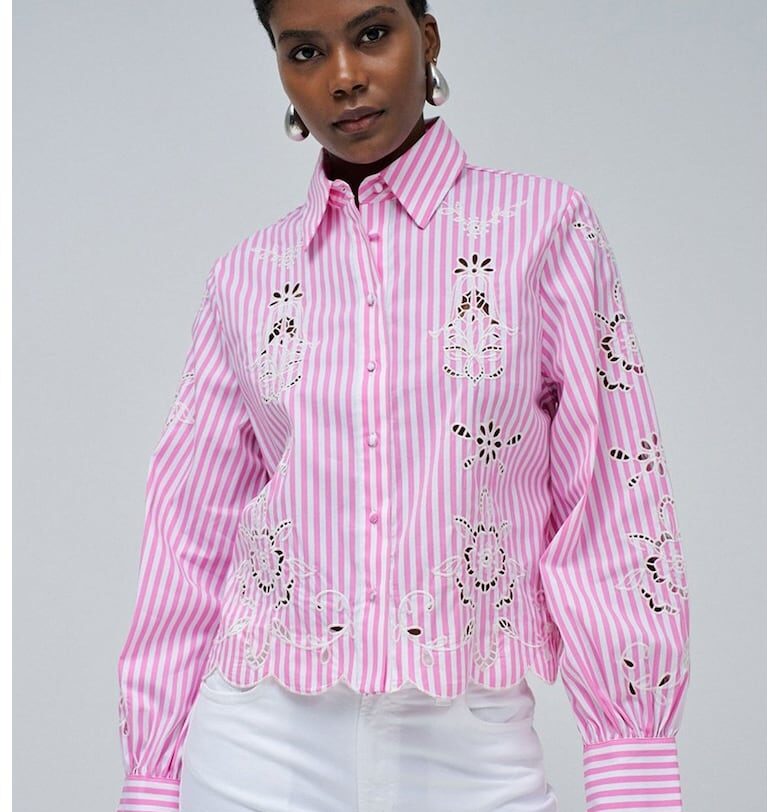 Раирана риза с перфорации - Бял/Розово Salsa Jeans