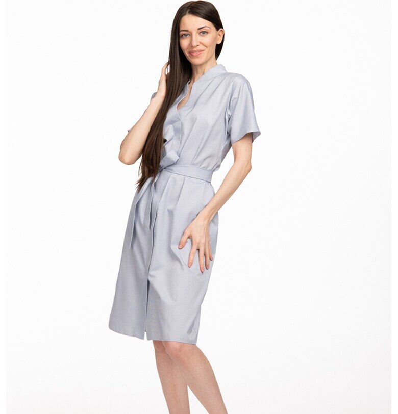 Раирана рокля Sabrina с джобове встрани - Бял/Светлосин Couture de Marie