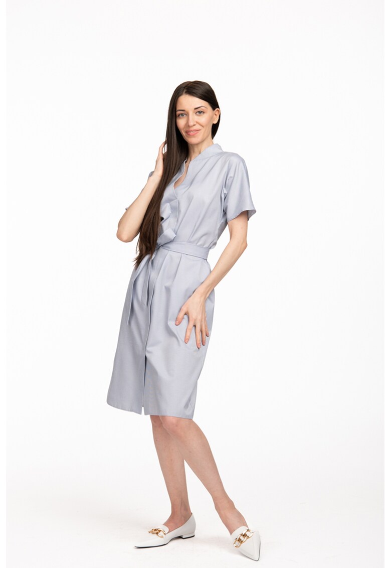 Раирана рокля Sabrina с джобове встрани - Бял/Светлосин Couture de Marie