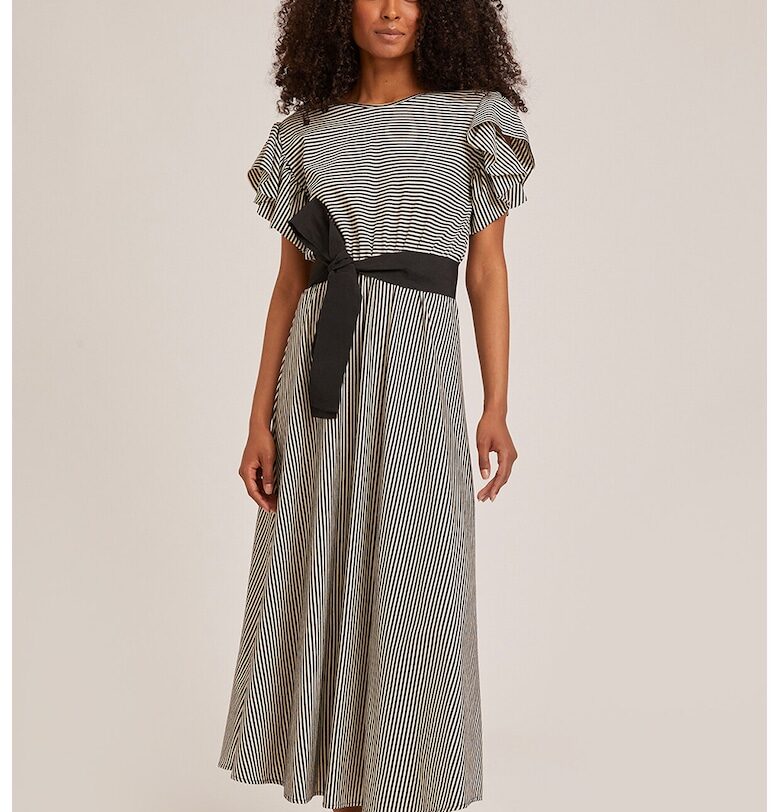 Раирана рокля с връзка - Бял/Черен Motivi