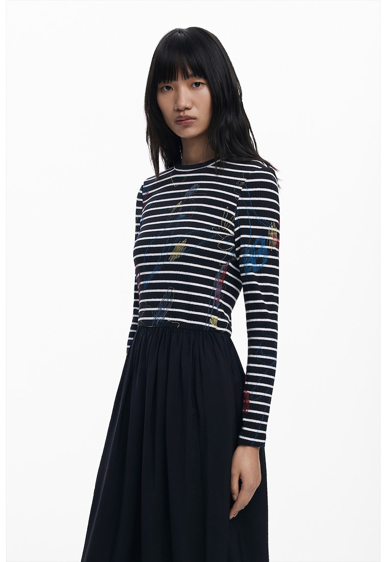 Раирана рокля с дизайн 2 в 1 - Червен/Черен/Мръснобял DESIGUAL