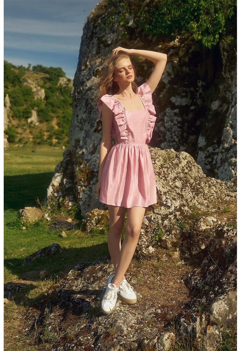 Раирана рокля с набирания - Прашно розово AVENUE No29