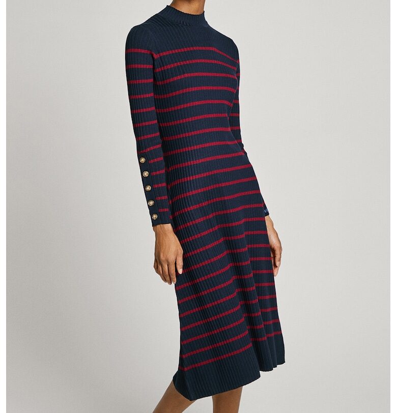 Раирана рокля с поло - Тъмночервен/Тъмносин Pepe Jeans London