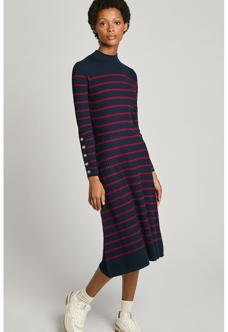 Раирана рокля с поло - Тъмночервен/Тъмносин Pepe Jeans London