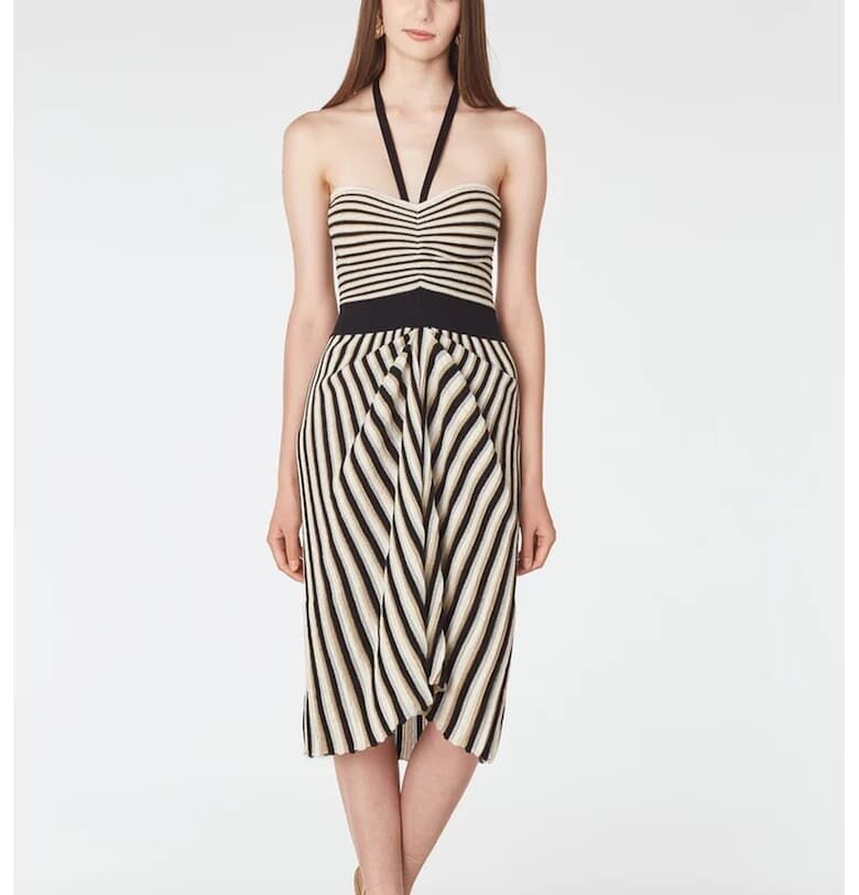 Раирана рокля с халтер деколте - Черен/Мръснобял Lara Wear