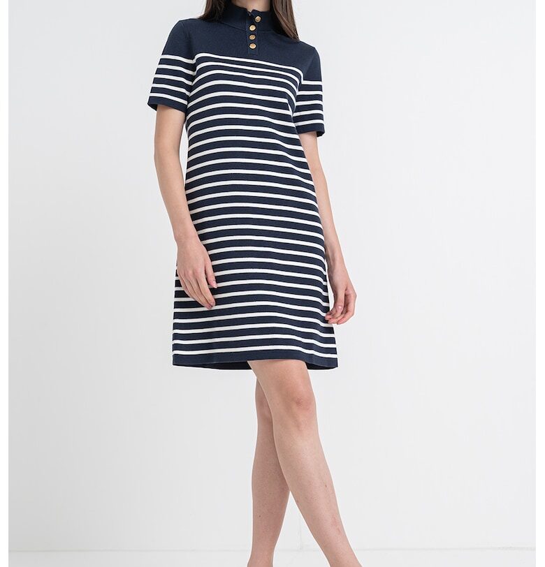 Раирана рокля с яка с органичен памук - Бял/Тъмносин Tommy Hilfiger