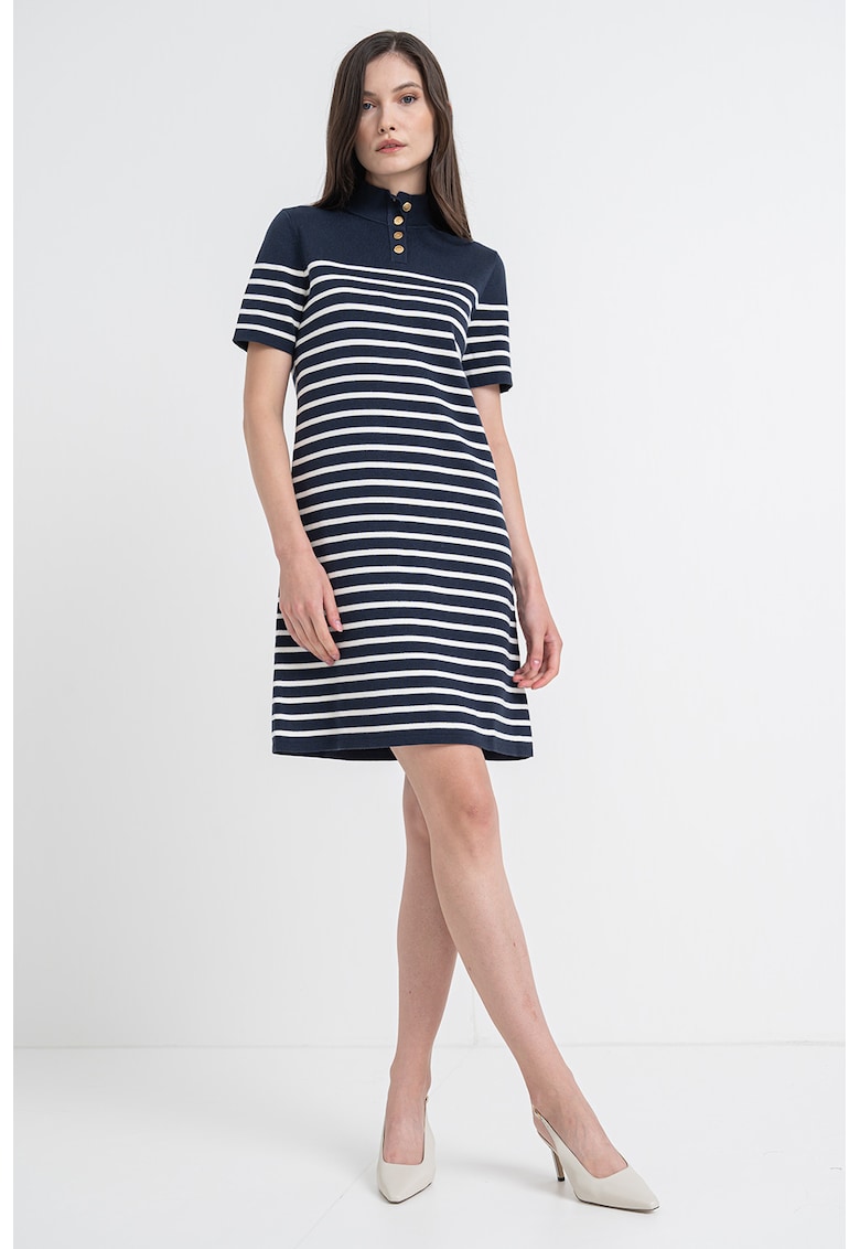 Раирана рокля с яка с органичен памук - Бял/Тъмносин Tommy Hilfiger