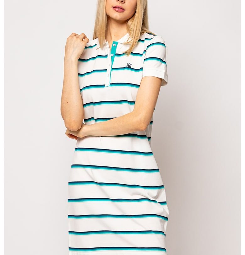 Раирана рокля-тениска с памук - Бял/Тюркоаз/Тъмносин Heavy Tools