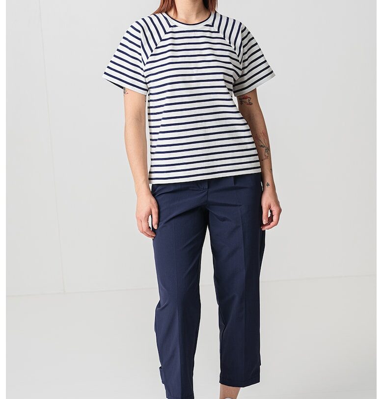 Раирана тениска Alida с ръкави реглан - Бял/Тъмносин MaxCo