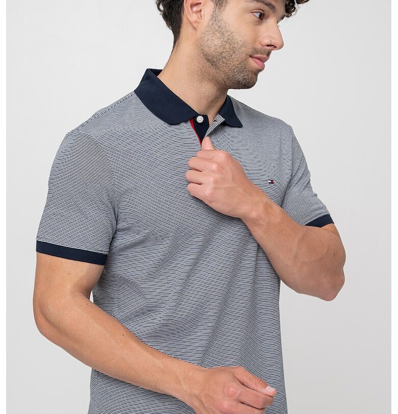 Раирана тениска от памук с яка - Бял/Тъмносин Tommy Hilfiger