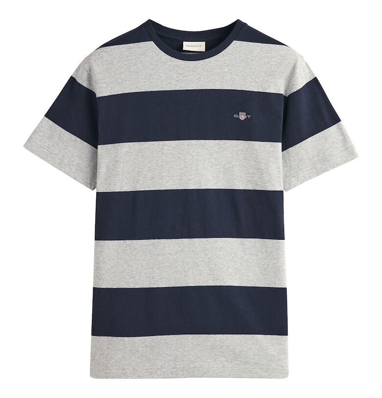 Раирана тениска с овално декооте - Светло сив/Тъмносин Gant