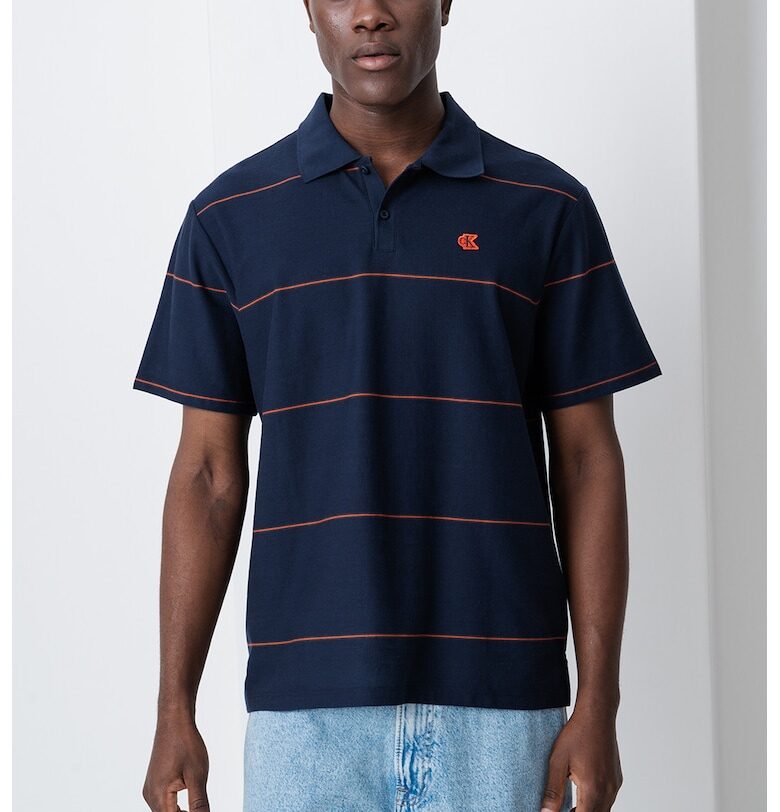 Раирана тениска с яка - Оранжев/Ултрамарин синьо CALVIN KLEIN JEANS