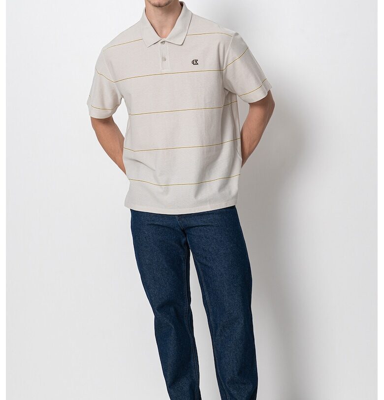 Раирана тениска с яка - Сиво-бежов CALVIN KLEIN JEANS