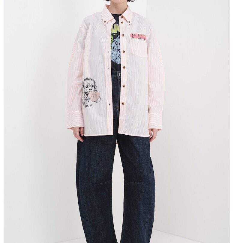 Раирана уголемена риза - Бял/Бледооранжев GANNI