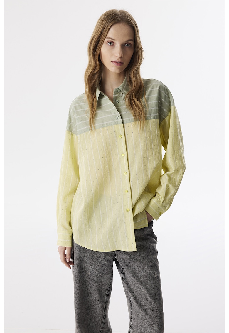 Раирана уголемена риза - Зелен/Сламеножълт TWIST
