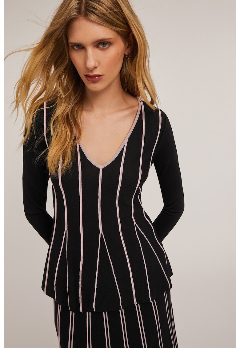 Раирана шпиц блуза - Ултрамарин синьо/Бледо розово Motivi