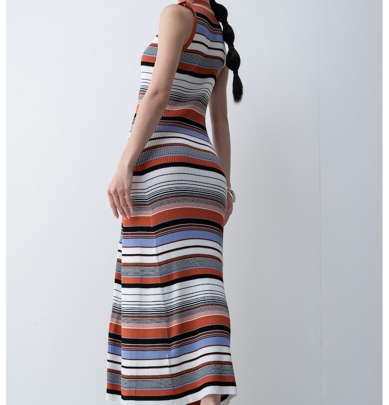 Раирана шпиц рокля - Бял/Черен/Изгорен портокал Liu Jo